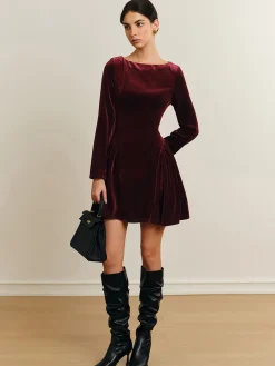 COMMENSE Casual Dresses|Work Dresses^Pleated Panel Velvet Dress Fuchsia