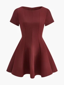 COMMENSE Dresses^Pleated Piping Short Sleeve Dress Red