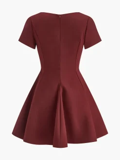 COMMENSE Dresses^Pleated Piping Short Sleeve Dress Red