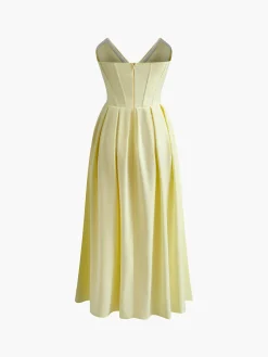 COMMENSE Dresses^Pleated Piping Zipper Tube Dress Yellow