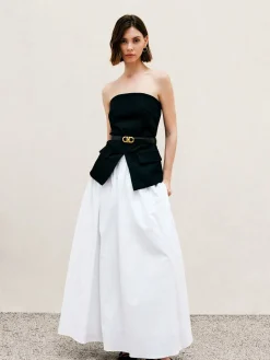COMMENSE Skirts|Bottoms^Pleated Plain Maxi Skirt White