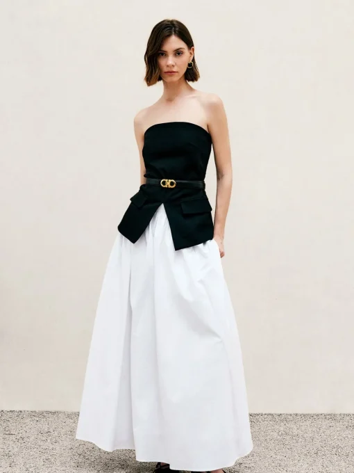 COMMENSE Skirts|Bottoms^Pleated Plain Maxi Skirt White