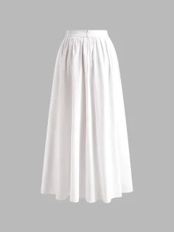 COMMENSE Skirts|Bottoms^Pleated Plain Maxi Skirt White