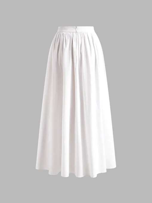 COMMENSE Skirts|Bottoms^Pleated Plain Maxi Skirt White