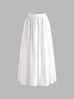 COMMENSE Skirts|Bottoms^Pleated Plain Maxi Skirt White