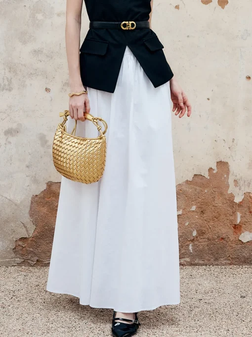 COMMENSE Skirts|Bottoms^Pleated Plain Maxi Skirt White