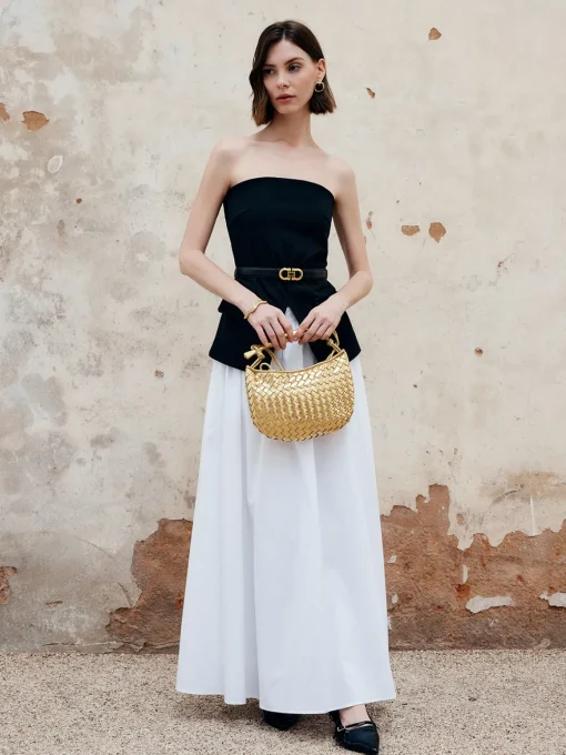 COMMENSE Skirts|Bottoms^Pleated Plain Maxi Skirt White