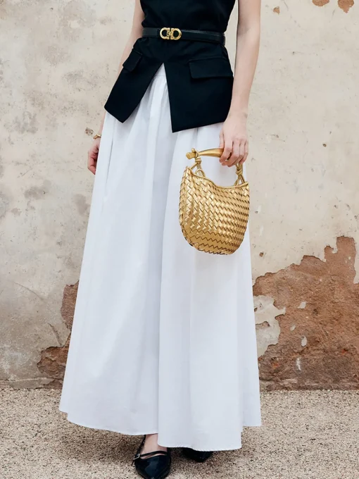 COMMENSE Skirts|Bottoms^Pleated Plain Maxi Skirt White