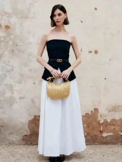 COMMENSE Skirts|Bottoms^Pleated Plain Maxi Skirt White