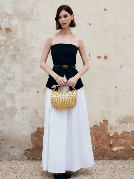 COMMENSE Skirts|Bottoms^Pleated Plain Maxi Skirt White