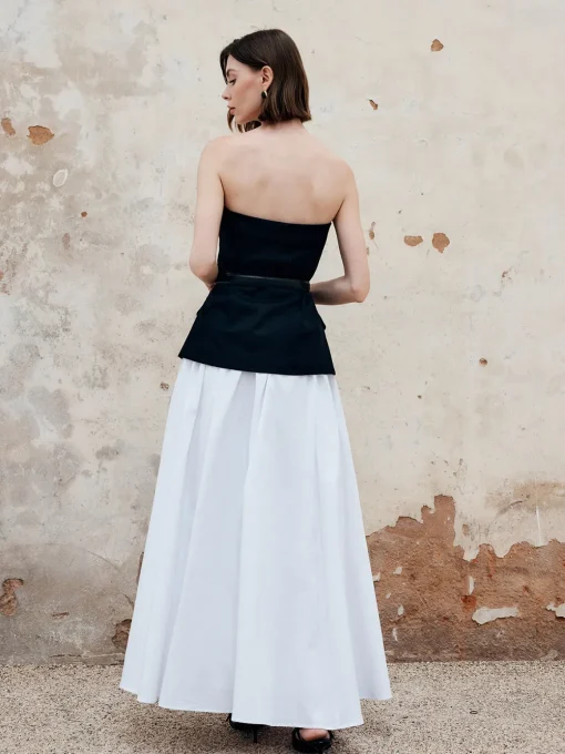 COMMENSE Skirts|Bottoms^Pleated Plain Maxi Skirt White