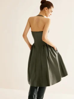 COMMENSE Dresses^Pleated PU Leather Cami Dress Green