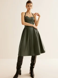 COMMENSE Dresses^Pleated PU Leather Cami Dress Green