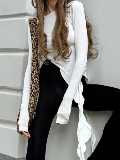 COMMENSE T-shirts|Tops^Pleated Ruffle Tassel Jersey Top White
