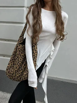 COMMENSE T-shirts|Tops^Pleated Ruffle Tassel Jersey Top White