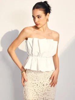 COMMENSE Tank Tops & Camis|Tops^Pleated Ruffle Trim Tube Top White