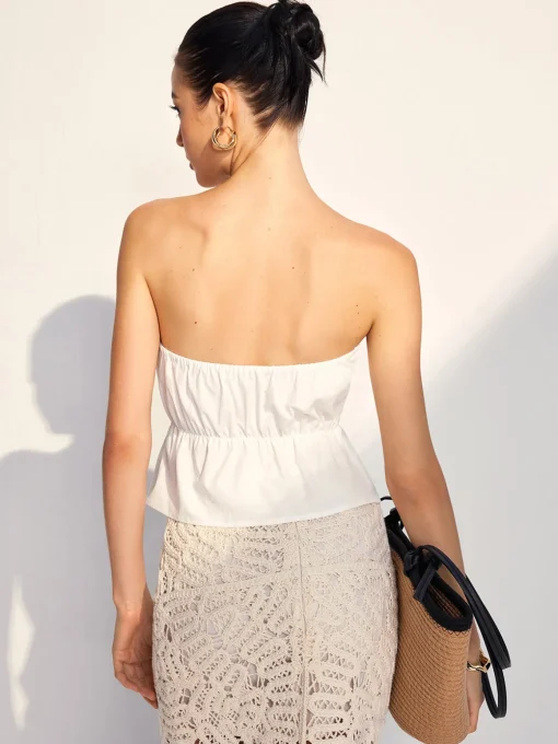 COMMENSE Tank Tops & Camis|Tops^Pleated Ruffle Trim Tube Top White