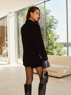 COMMENSE Skirt Sets|Long Sleeve Sets^Pleated Ruffle-Cuff Velvet Skirt Set Black