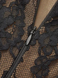 COMMENSE Dresses^Pleated Satin-Hem Lace Cami Dress Black