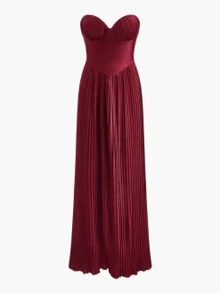 COMMENSE Dresses^Pleated Slim Tube Long Dress Burgundy