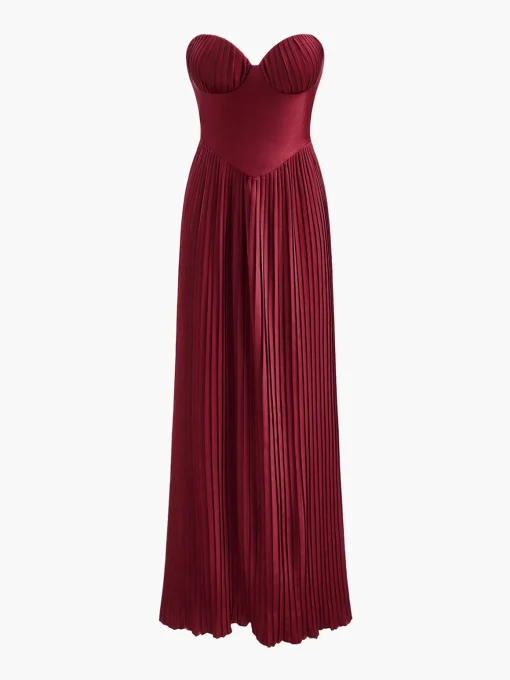 COMMENSE Dresses^Pleated Slim Tube Long Dress Burgundy