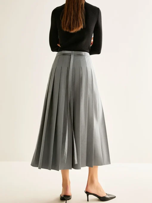 COMMENSE Skirts|Bottoms^Pleated Slit Zipper Skirt Grey