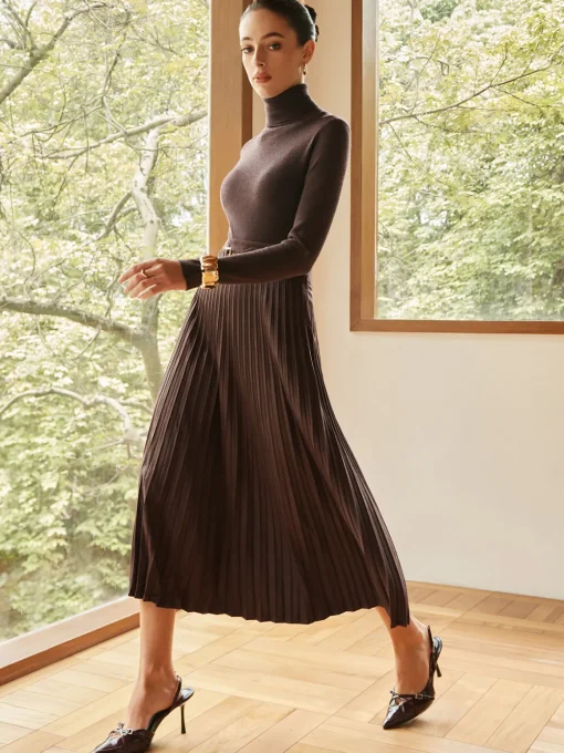 COMMENSE Skirts|Bottoms^Pleated Suede Skirt DarkBrown