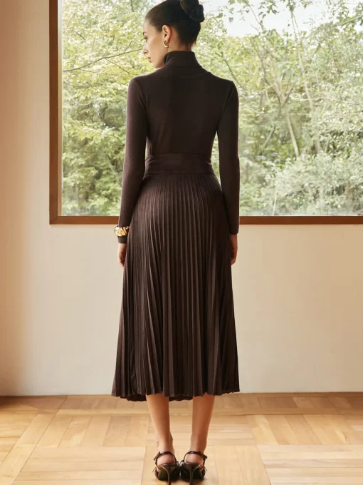 COMMENSE Skirts|Bottoms^Pleated Suede Skirt DarkBrown