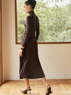 COMMENSE Skirts|Bottoms^Pleated Suede Skirt DarkBrown