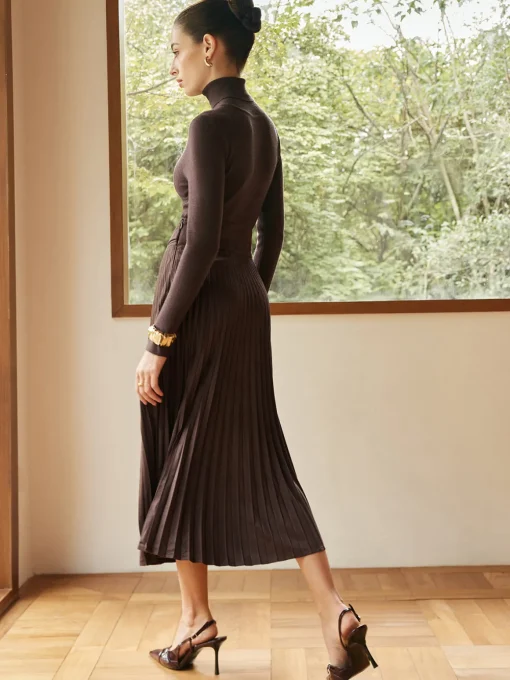 COMMENSE Skirts|Bottoms^Pleated Suede Skirt DarkBrown