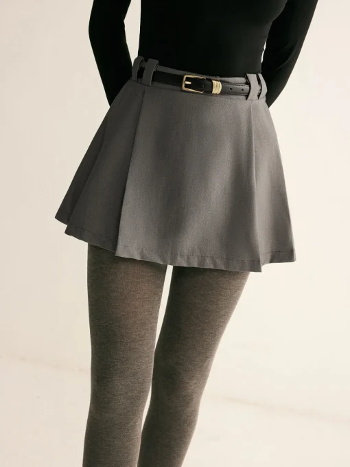 COMMENSE Skirts|Bottoms^Pleated Suit Mini Skirt Without Belt Grey