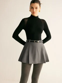 COMMENSE Skirts|Bottoms^Pleated Suit Mini Skirt Without Belt Grey