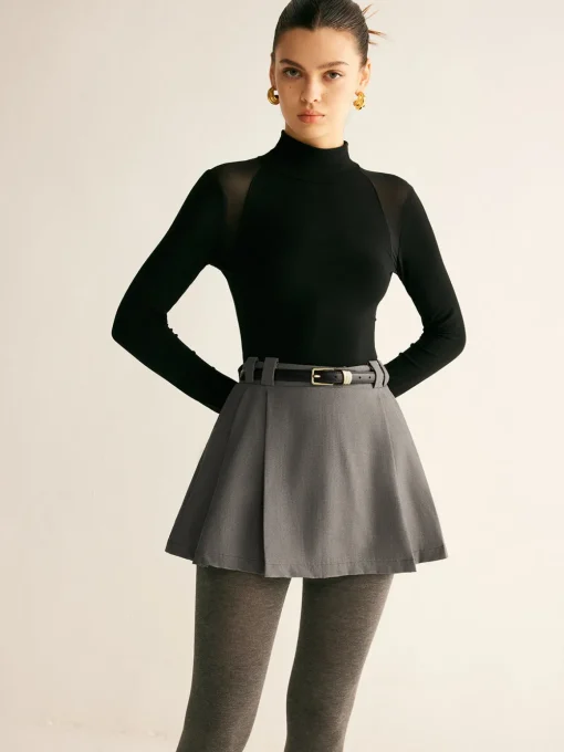 COMMENSE Skirts|Bottoms^Pleated Suit Mini Skirt Without Belt Grey