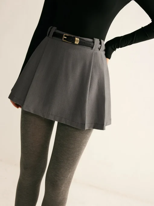 COMMENSE Skirts|Bottoms^Pleated Suit Mini Skirt Without Belt Grey