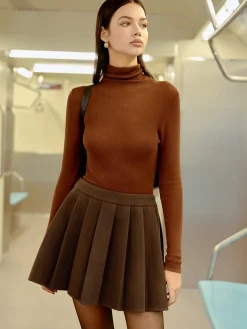 COMMENSE Skirts|Bottoms^Pleated Tweed Mini Skirt Brown