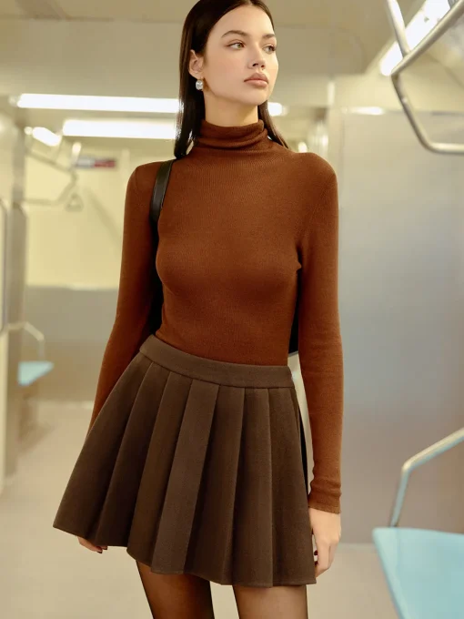 COMMENSE Skirts|Bottoms^Pleated Tweed Mini Skirt Brown