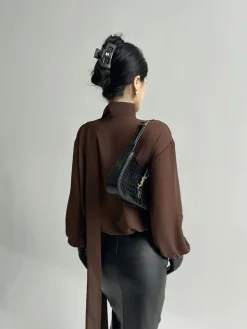 COMMENSE Blouses & Shirts^Pleated V-Neck Shirt With Scarf DarkBrown