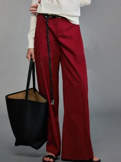 COMMENSE Pants|Bottoms^Pleated Wide-Leg Pants Burgundy