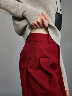 COMMENSE Pants|Bottoms^Pleated Wide-Leg Pants Burgundy