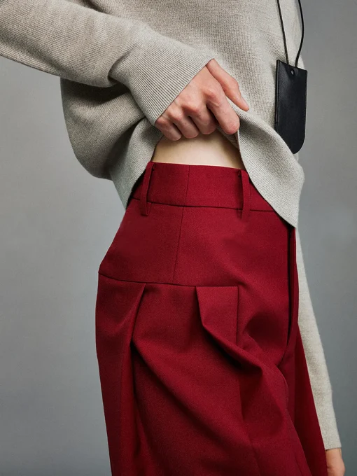 COMMENSE Pants|Bottoms^Pleated Wide-Leg Pants Burgundy