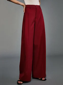 COMMENSE Pants|Bottoms^Pleated Wide-Leg Pants Burgundy