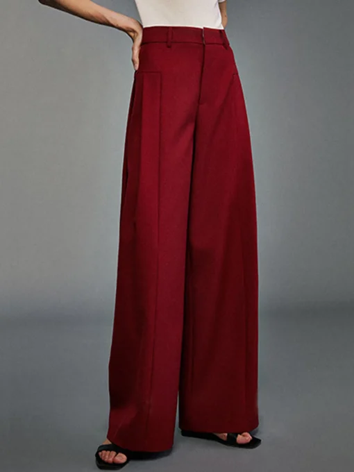 COMMENSE Pants|Bottoms^Pleated Wide-Leg Pants Burgundy