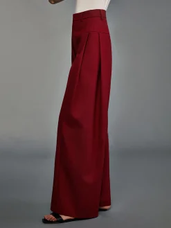 COMMENSE Pants|Bottoms^Pleated Wide-Leg Pants Burgundy