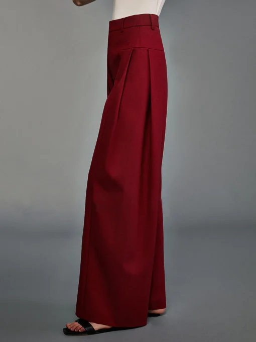 COMMENSE Pants|Bottoms^Pleated Wide-Leg Pants Burgundy