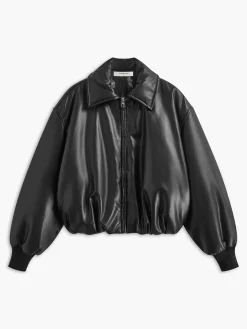 COMMENSE Outerwear|Tops^Pleated Zipper Lapel PU Leather Jacket Black