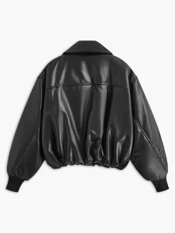 COMMENSE Outerwear|Tops^Pleated Zipper Lapel PU Leather Jacket Black