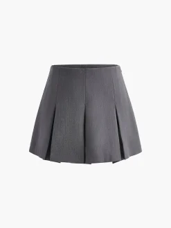 COMMENSE Skirts|Bottoms^Pleated Zipper Mini Skirt Grey