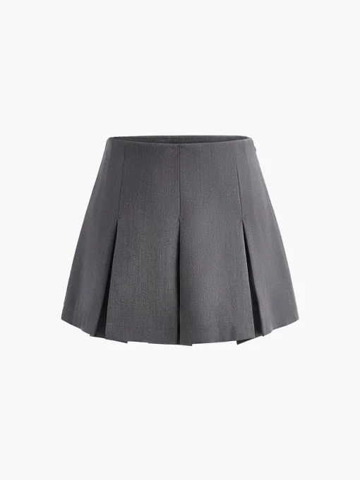 COMMENSE Skirts|Bottoms^Pleated Zipper Mini Skirt Grey