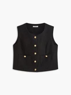 COMMENSE Vests|Outerwear^Pockets Golden Button Vest Black