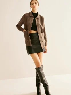 COMMENSE Blouses & Shirts|Tops^Pockets Suede Polo Shirt Brown